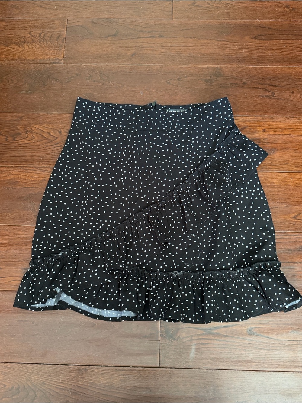 Black Polka Dot Ruffle Mini Skirt